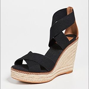 Tory Burch Black and Tan espadrille wedge